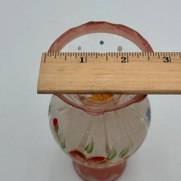 Tracy Porter Hand Painted Clear Blown Glass Bud Vase Floral Flowers Ruffled Edge - Picture 9 of 10